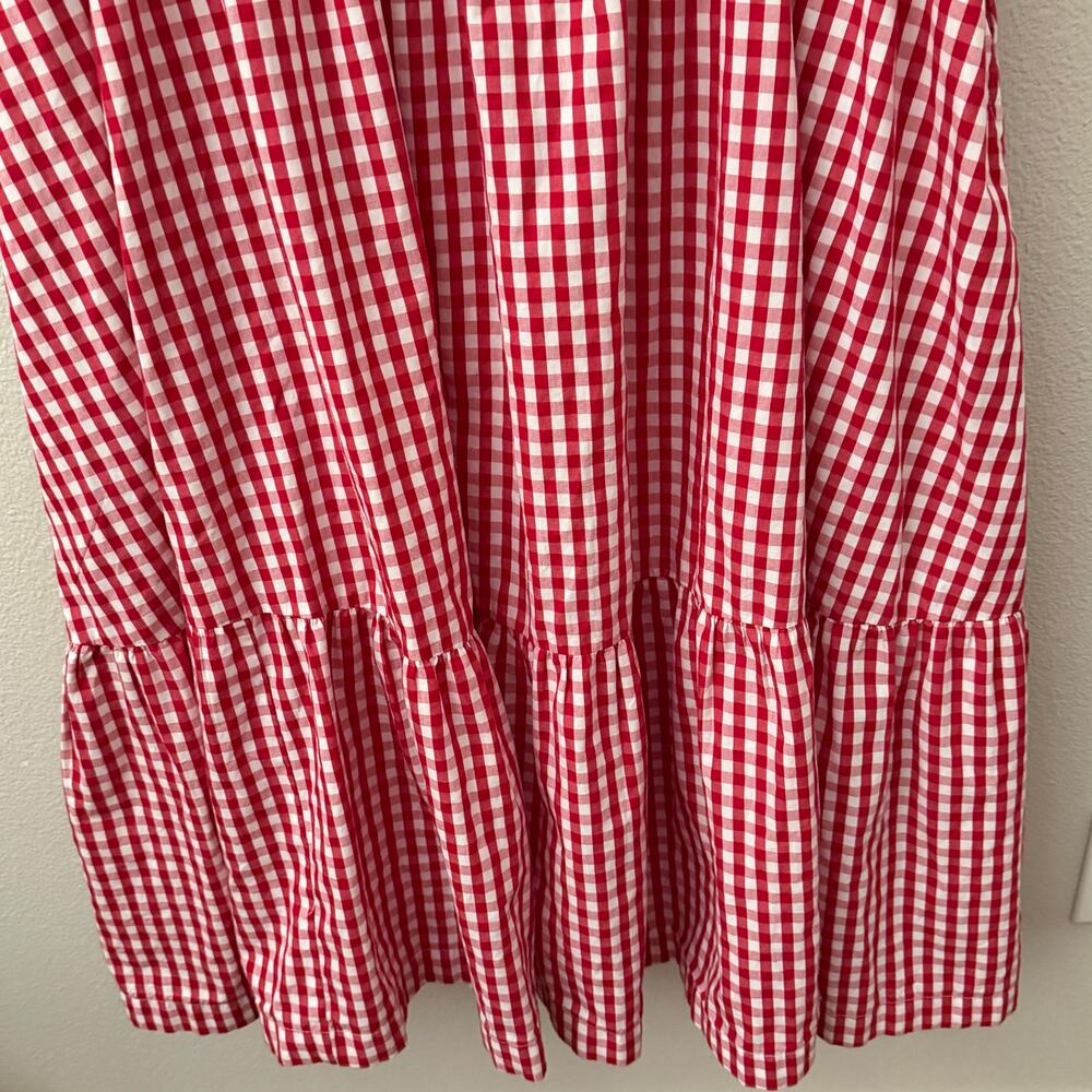 ABERCROMBIE & FITCH | Red White Gingham Smocked Puff Sleeve Babydoll Dress | XLP - Picture 3 of 10